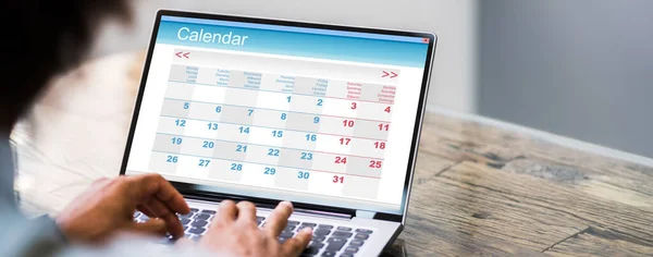 Close Businessman Looking Calendar Daily Agenda Laptop Computer — Stock Photo, Image