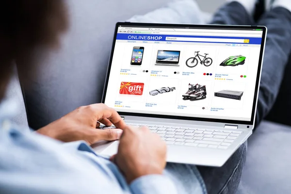 Afrikai Amerikai Ecommerce Online Vásárlás Laptopon — Stock Fotó