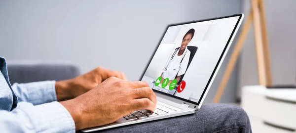 African American Video Call Conference Doctor — стоковое фото