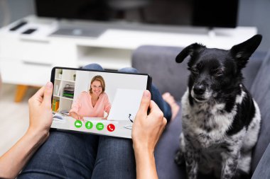 Tabletteki video konferansı iş toplantısı. Webinar Video Konferansı