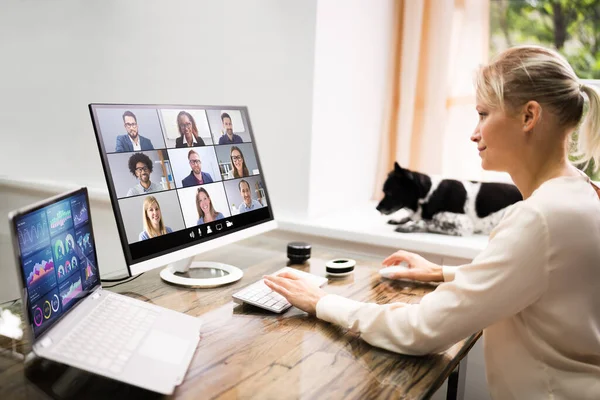 Videokonferenssamtal Online Virtuellt Fjärrseminarium — Stockfoto