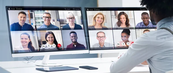 Videoconferentie Zakelijk Gesprek Afrikaanse Conferentie Computer — Stockfoto