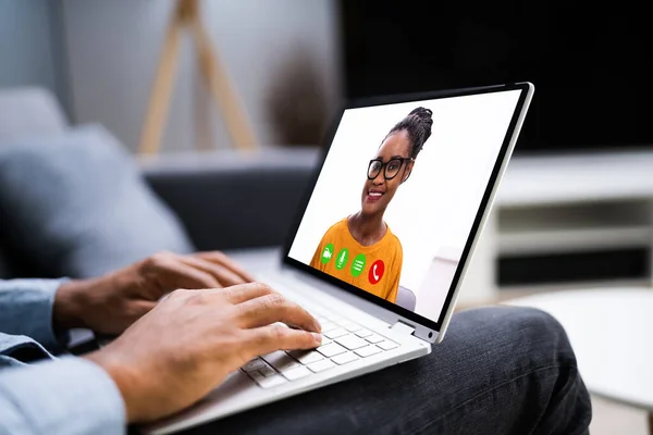 Afro Amerikaanse Videoconferentie Oproep Laptop — Stockfoto