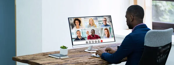 Chamada Videoconferência Online Reunião Webinários Remotos — Fotografia de Stock