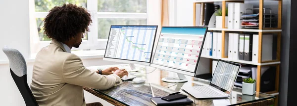 Gantt Schema Plan Computer Screen Office — Stockfoto