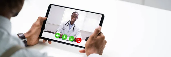 Video Consulta Línea Con Médico Conferencia Pacientes Con Médico —  Fotos de Stock