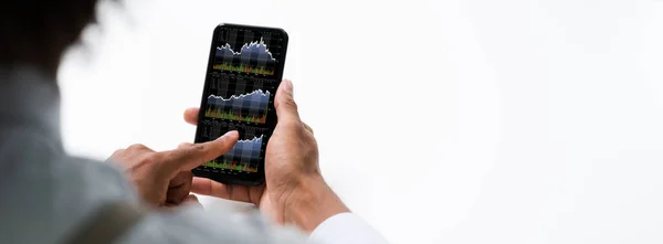 Broker Trading Online Stock Exchange Using Mobile Phone — Stock Photo, Image