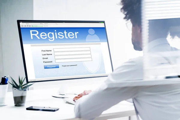 Webbplats Amerikansk Använda Online Registration Form Webbplats — Stockfoto