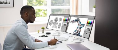 Afrika Grafik Web Tasarımcısı Tasarım Düzenleme Yazılımını Kullanıyor
