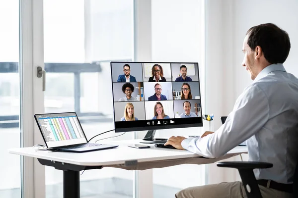 Chamada Reunião Videoconferência Tecnologia Webinar Videoconferência — Fotografia de Stock