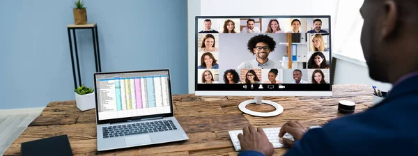 Online Video Conference Call Remote Webinar Meeting — Stock Photo, Image