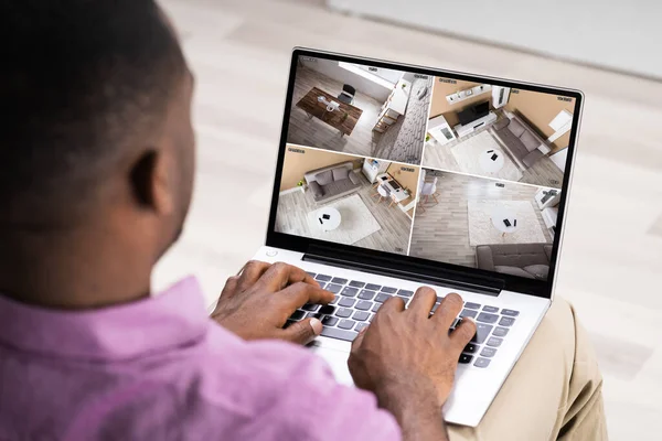 Cctv Überwachungskamera Überwachungsaufnahmen Auf Laptop — Stockfoto