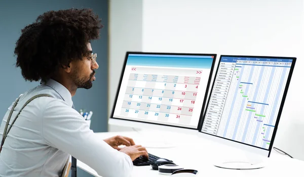 Gantt Schema Plan Computer Screen Office — Stockfoto