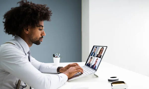 Video Conference Business Call African Conferencing Laptop Computer — Stock Photo, Image