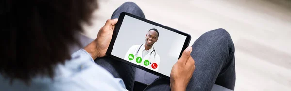 African American Video Call Conference Doctor — Stock Photo, Image