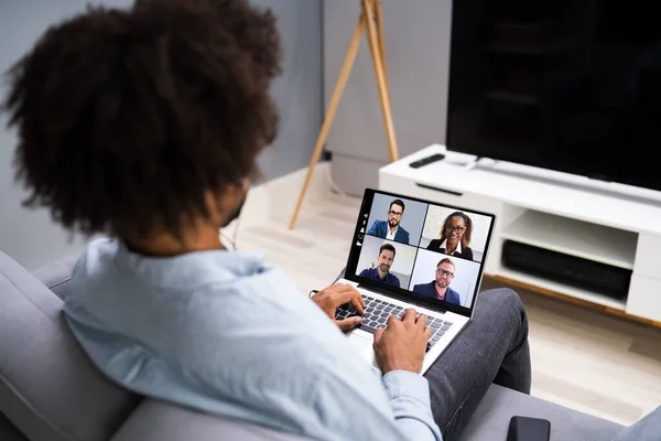 Man Video Conferencing Call Laptop Conferencia Webinar — Foto de Stock