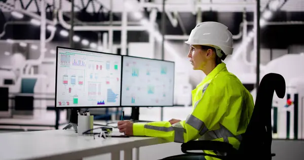 Engineer Operator Met Behulp Van Scada Systeem Industriële Installaties — Stockfoto