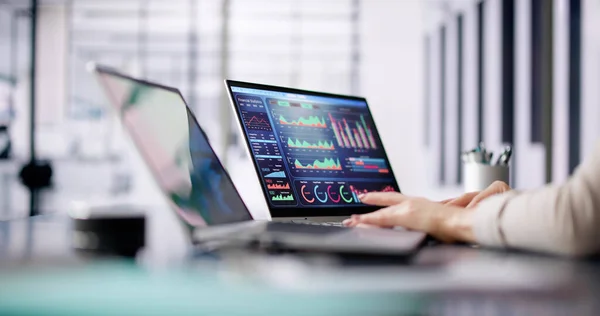 Data Analyst Using Data Analytics Kpi Dashboard — Stock Photo, Image