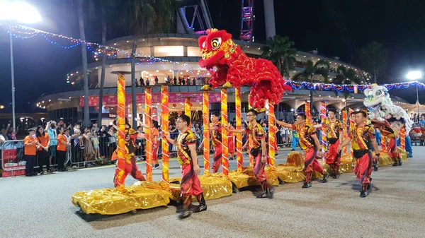 Singapore Feb Lejon Dansföreställning Chingay Paraden Singapore Pit Fredag Februari — Stockfoto