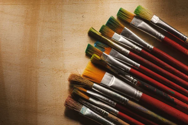 Kit Various Used Paintbrushes Closeup View — Stock Photo, Image