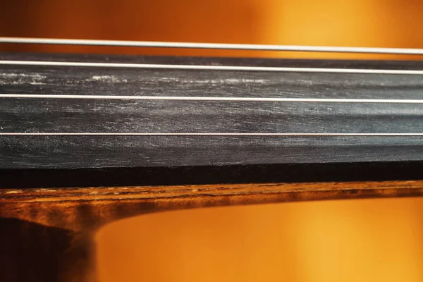 Bir Eski Tozlu Çello Dizeleri Vücut Üzerinde Closeup Görünümü Ayrıntıları — Stok fotoğraf
