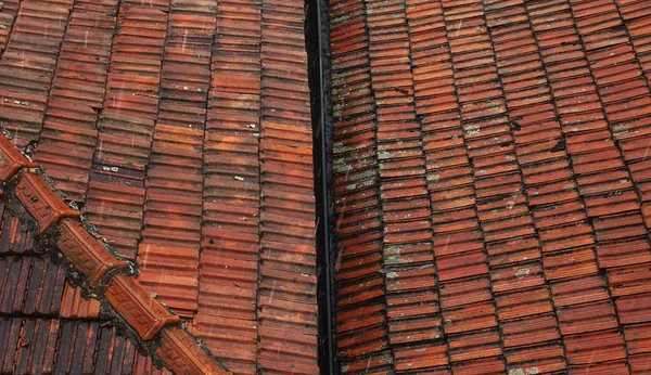 Old roofs during rain, abstract composition.