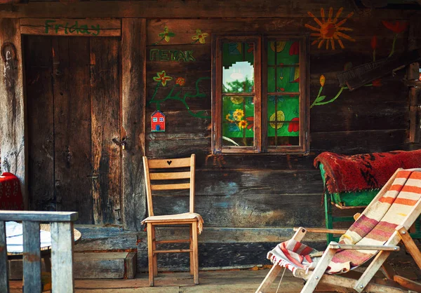 Decoración Exterior Una Antigua Casa Madera Parte Del Hogar Tradicional — Foto de Stock