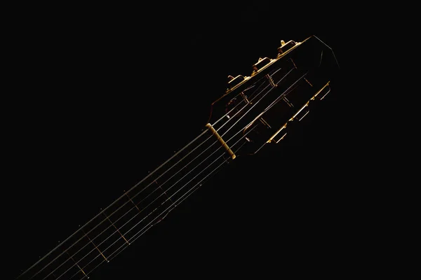 Szyi Ciągi Cygańskiej Gitary Akustycznej Ciemnym Akcentowane Kształty — Zdjęcie stockowe