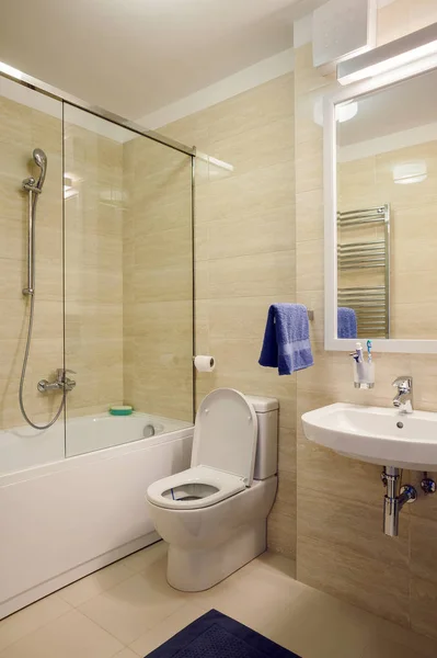 Interior Banheiro Apartamento Pequeno Moderno Detalhes Estilo Vida — Fotografia de Stock