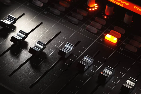 Faders Modern Mixing Console Music Studio Equipment Details — Stock Photo, Image