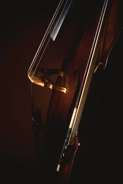 Deel Van Een Oude Stoffige Cello Details Van Oud Hout — Stockfoto