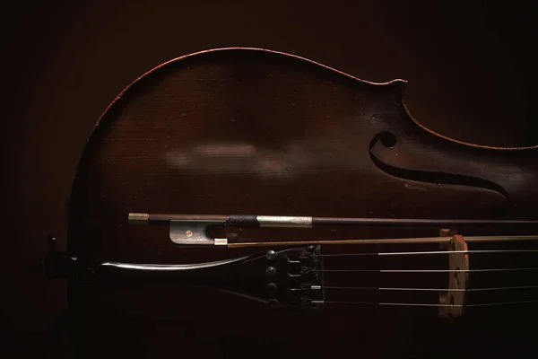Deel Van Een Oude Stoffige Cello Details Van Oud Hout — Stockfoto