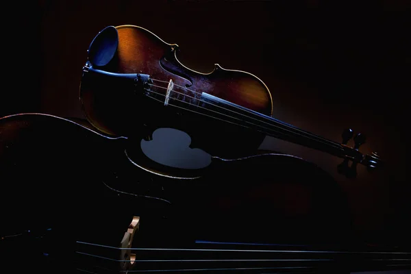 Detalhes Violino Velho Violoncelo Formas Acentuadas Texturas — Fotografia de Stock