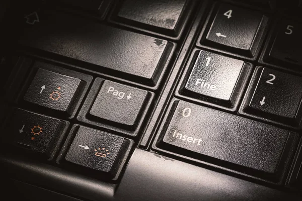 Vue Rapprochée Des Boutons Vieux Sales Clavier Noir — Photo