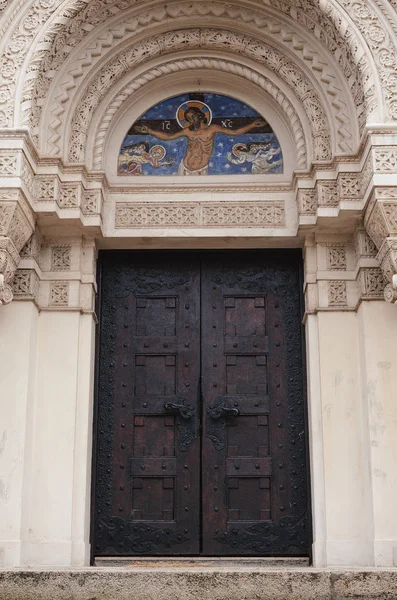 Entrance Orthodox Church Serbia Closeup View Style Decor — Stock Photo, Image