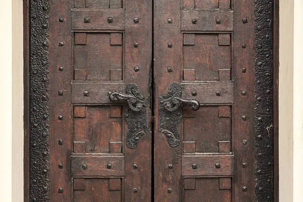Vstup Pravoslavné Církve Detailní Pohled Staré Dřevěné Dveře — Stock fotografie