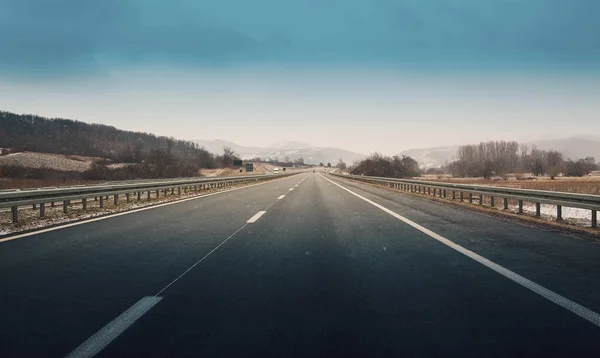 Winterszene Blick Aus Dem Auto Fahrt Auf Der Autobahn — Stockfoto