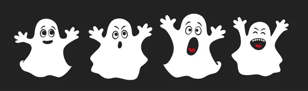 Conjunto Fantasmas Bonitos Aparição Fantasma Horror Cartaz Para Halloween Feliz — Vetor de Stock