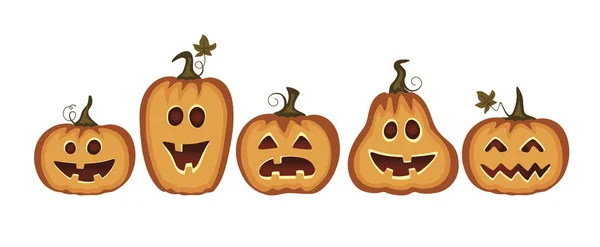 Conjunto Calabazas Lindas Fantasmas Espanto Horror Cartel Para Feliz Halloween — Vector de stock