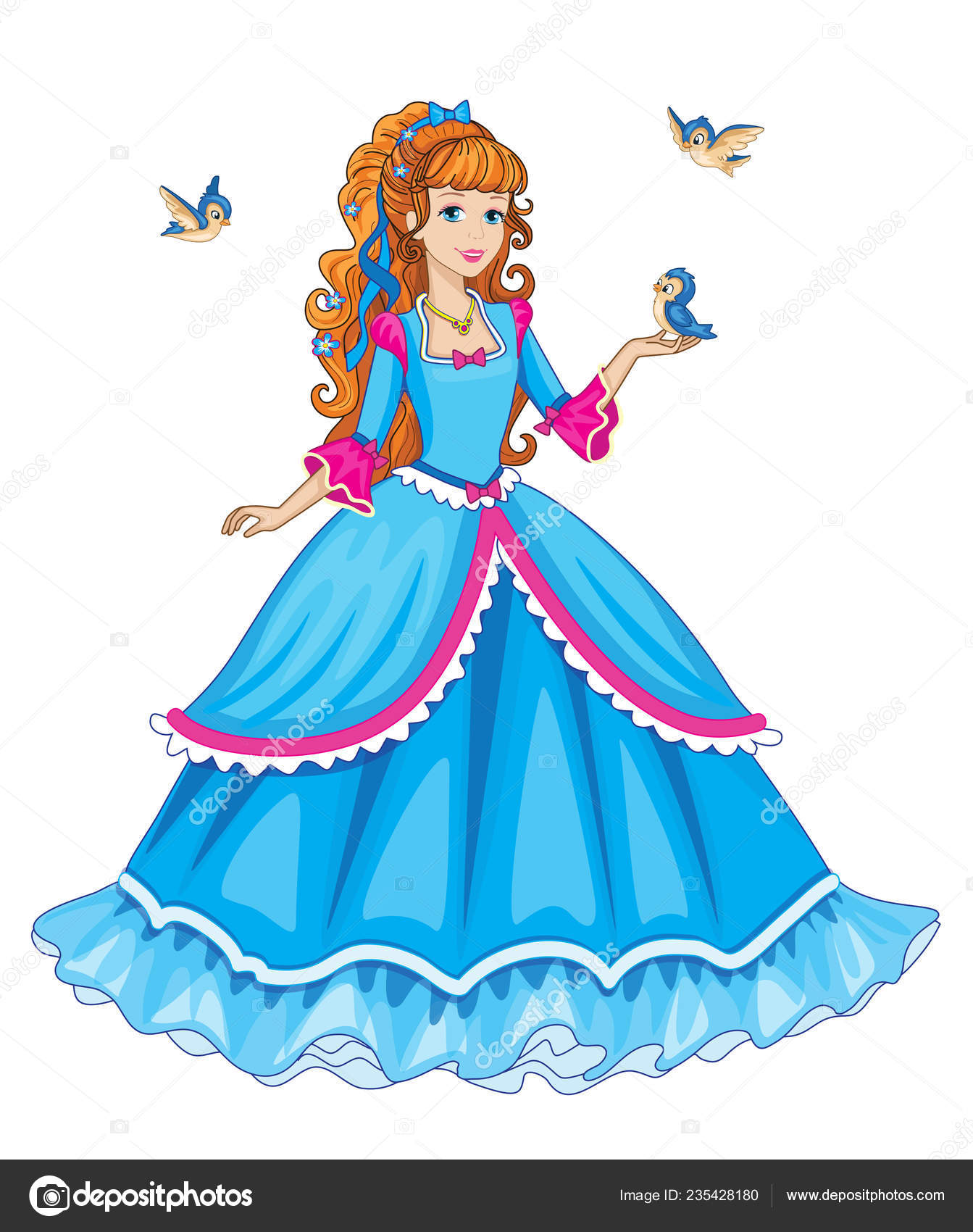 Beautiful Princess Birds Children's Illustration Vector Stock Vector