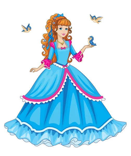 Princesa Bonita Pássaros Ilustração Infantil Vetor — Vetor de Stock