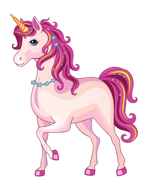 Unicorn Merah Muda Dengan Latar Belakang Putih Ilustrasi Seorang Anak - Stok Vektor