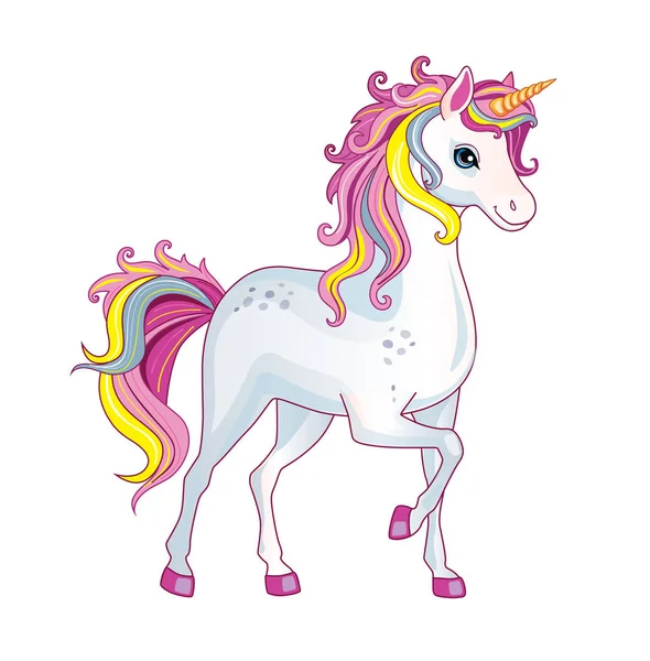 Vektor Cartoon Niedliches Pony Mit Regenbogenmähne Auf Weißem Hintergrund Einzelne — Stockvektor