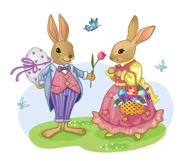 かわいいウサギとヴィンテージイースターカード 孤立したイラスト ワンダーランド 子供のテーマ ベクトル — ストックベクタ