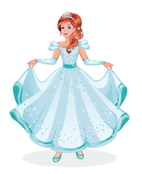 Eine Schöne Prinzessin Einem Blauen Kleid Märchenhaft Einzelne Illustrationen Vektor — Stockvektor