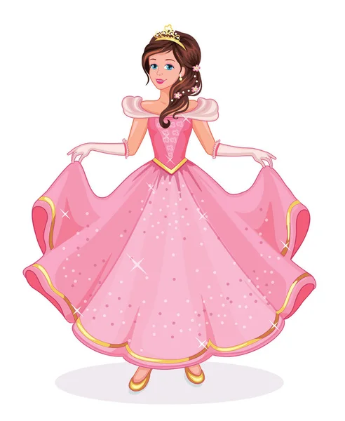 Girl Ball Gown Beautiful Princess Fairytale Isolated Illustration Vector — Stock Vector