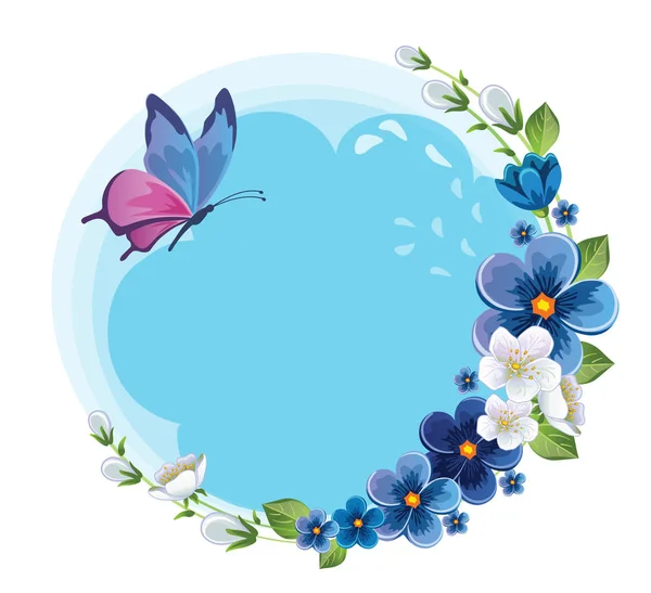 Cadre Fleuri Avec Papillon Lilas Cerise Fleurs Vecteur — Image vectorielle