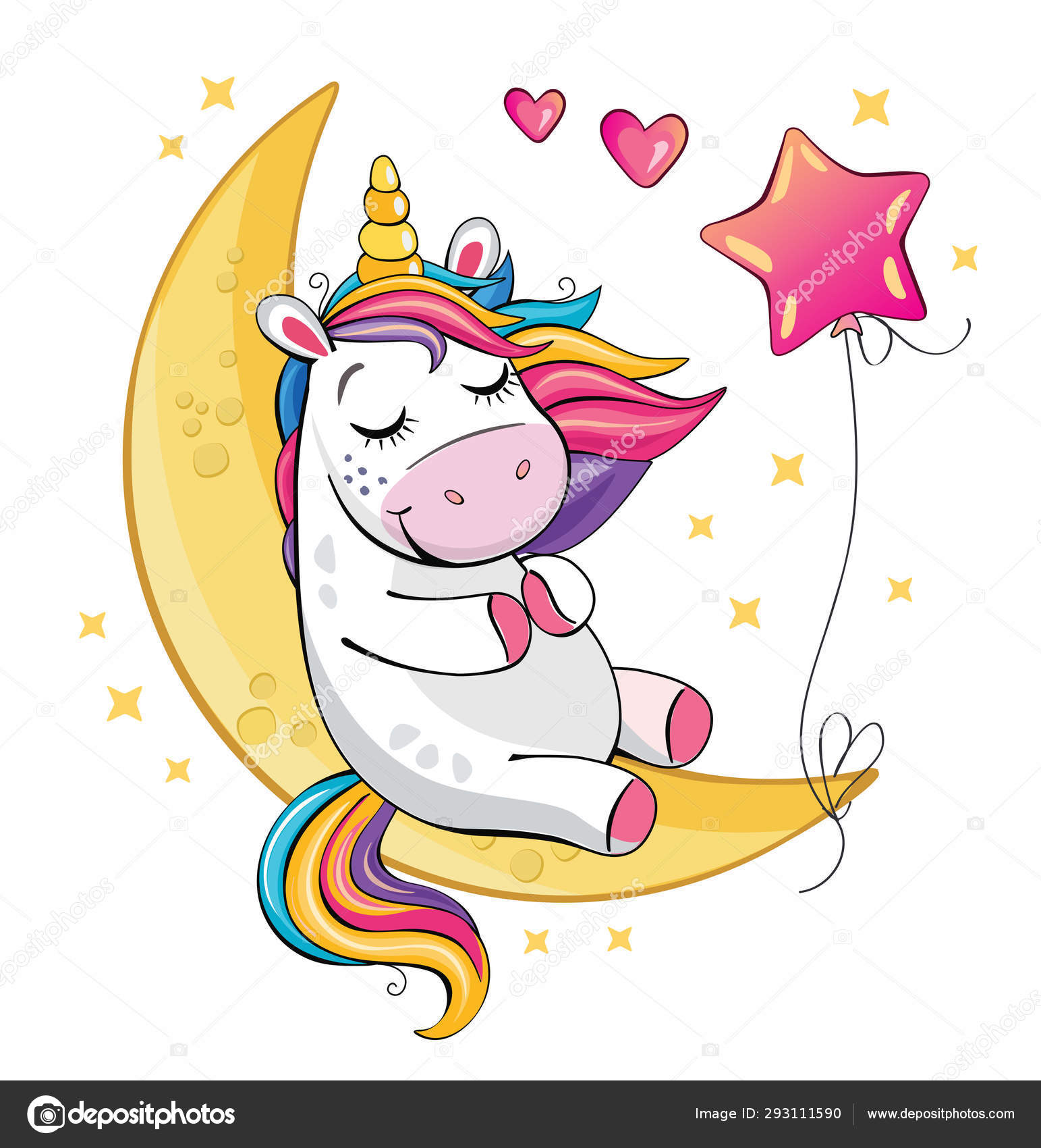 Cute Funny Unicorn Sitting Moon Pink Balloon Isolated Illustration Cartoon  Stock Vector Image by ©penochka1 #293111590