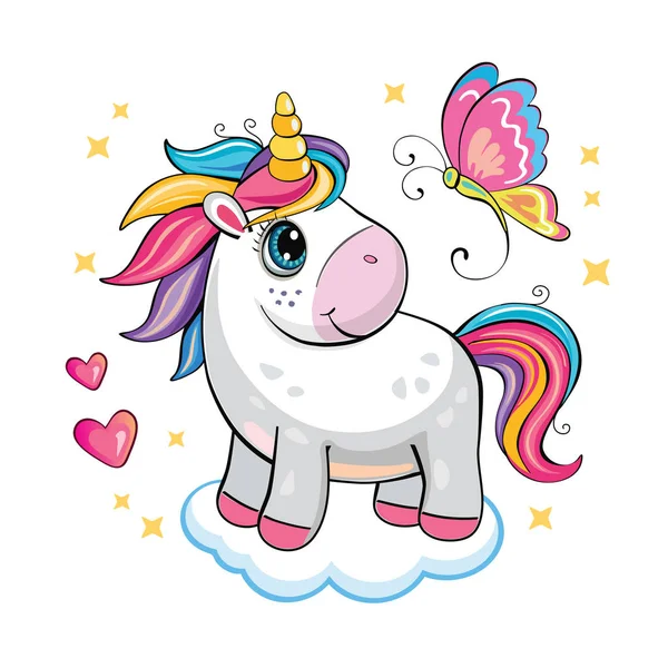 Cute Funny Unicorn White Background Isolated Illustration Cartoon Fabulous Little — Stock Vector