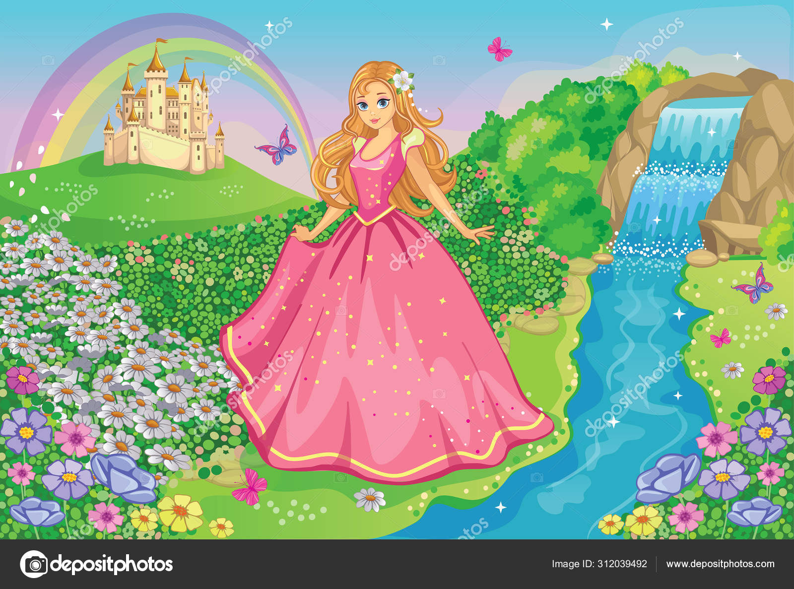 Beautiful Princess Pink Dress Ball Gown Fairytale Romantic Story Fabulous  Stock Vector Image by ©penochka1 #312039492